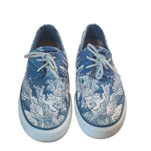 Sperry Top-Sider Bahama Men’s 10.5 Boat Shoes Blue Coral Print Casual Canvas